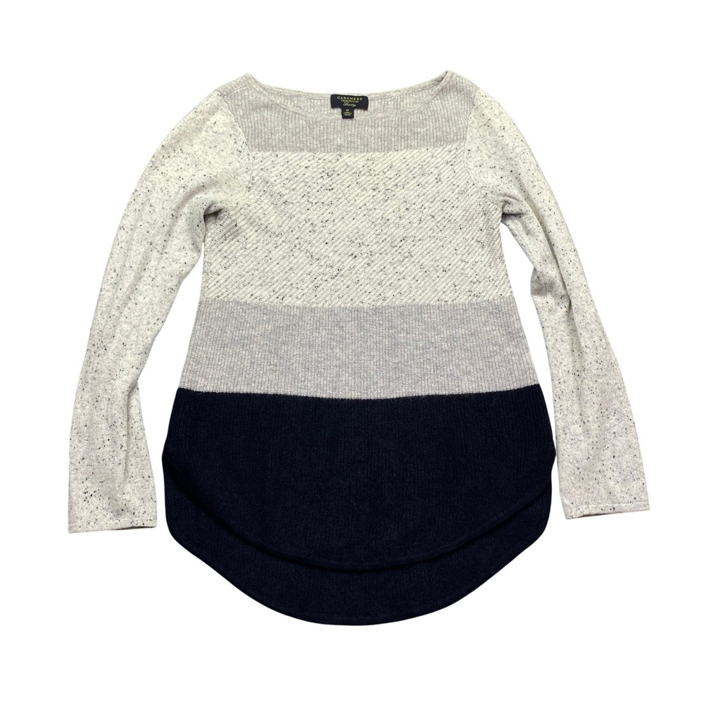 Charter‎ Club Luxury 100% Cashmere Sweater Womens Medium Gray Black Colorblock M